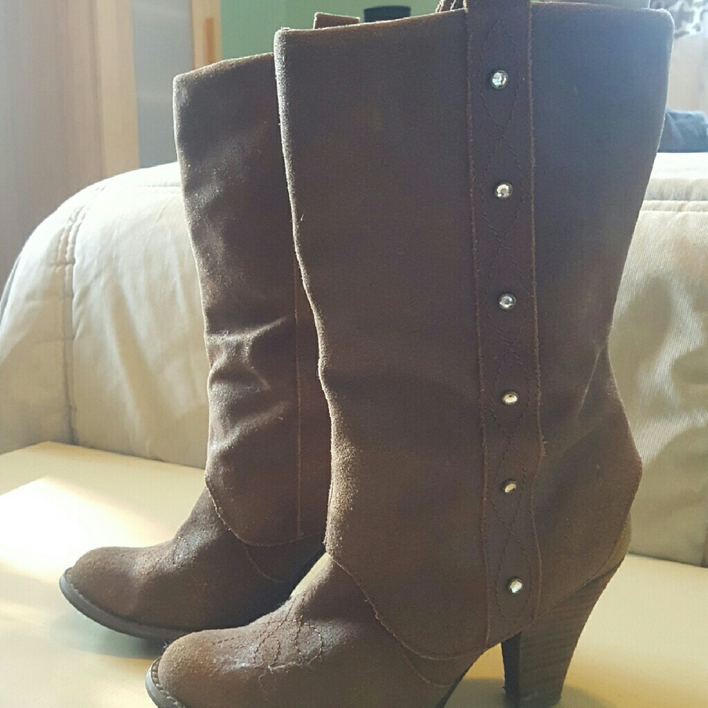Genuine leather, camel rinestone cowboy boots